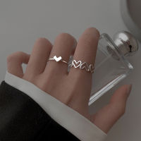 HONG   2PCS Fashion Hollow Out Love Heart Ring Personality Geometric Rings Opening Ring