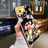 เคส Chenyyyka สำหรับ Xiaomi Redmi 12C Redmi A1 Redmi S2ทันสมัยสีเทียน Shin-Chan ดีไซน์ใหม่หรูหราเคสโทรศัพท์ชุบขอบสี่เหลี่ยมรูปแบบคลุมทั้งหมดเลนส์กล้องถ่ายรูปเคสกันกระแทกเคสนิ่ม