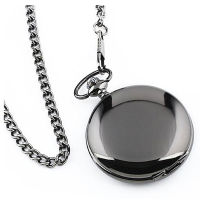 Mens pocket watch necklace with gift box -black