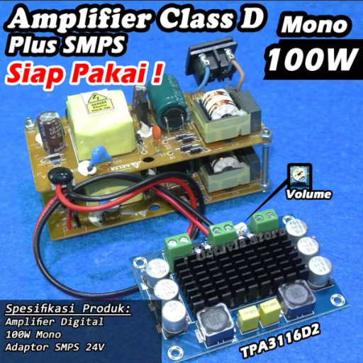 Power amplifier Class D 100w TPA3116D2 paket lengkap adaptor SMPS siap