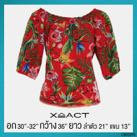 USED Xact - Off Shoulder Red Floral Top | เสื้อแขนสั้นสีแดง สีเขียว เสื้อปาดไหล่ เสื้อไหล่ตก ลายดอก สายฝอ แท้ มือสอง