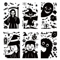 Cute Cartoon Halloween Electrostatic Sticker Windows Sticker Spider Death Witch Ghost Vampire Sticker Kids Favor Haloween Decor Shoes Accessories