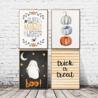 Halloween Canvas Painting Cute Cartoon Ghost Pumpkin Skull Quote Sign Wall Art Poster Print Picture Kids Living Room Home Decor