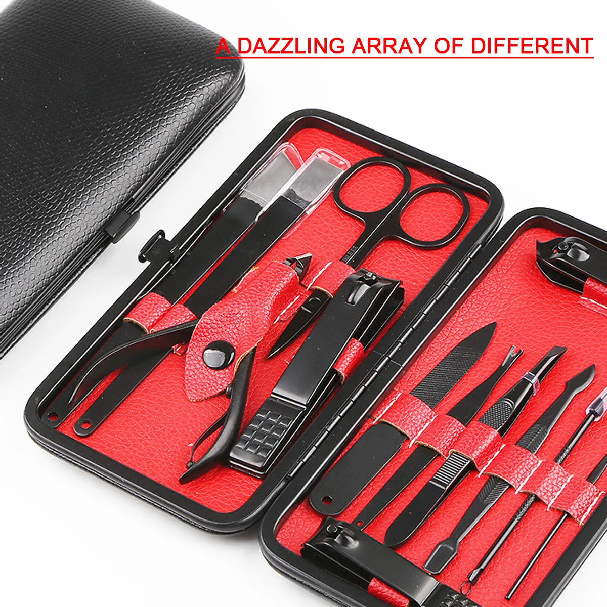 【Malaysia Stock】Black Manicure Set 18 In 1 Nails Clipper Tools & Professional Stainless Steel Pedicure Grooming Kit Sharp Wear-resistant Non-rusting ...