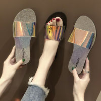 [WAKUWAKU] New Fashion Ladies Sequin Shoes Beach Shoes Out Flat Sandals and Slippers