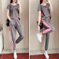 2021 Summer New Women Suit Fashion Korean Short Sleeve Loose Slim Casual Two Piece Sports Suit