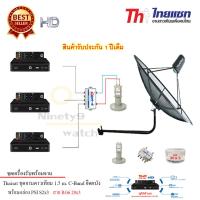 ชุดจานดาวเทียมตะแกรง Thaisat 1.5M.(ติดตั้งผนัง) +PSI S2 HD x3 พร้อมสาย RG6 20m.x3