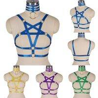 Fetish Wear Stand-Up Collar Harness Lingerie Goth Crop Tops Sexy Bondage Chest Pentagonal Harness Cage Bra BDSM Erotic Corset