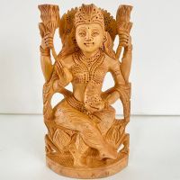 พระแม่ลักษมี/ รูปไม้แกะสลัก ทำมือ/ Goddess Lakshmi Wooden Handcarved Statues / ขนาด 4x1.5x6.5 นิ้ว/อินเดียแท้ พร้อมส่ง