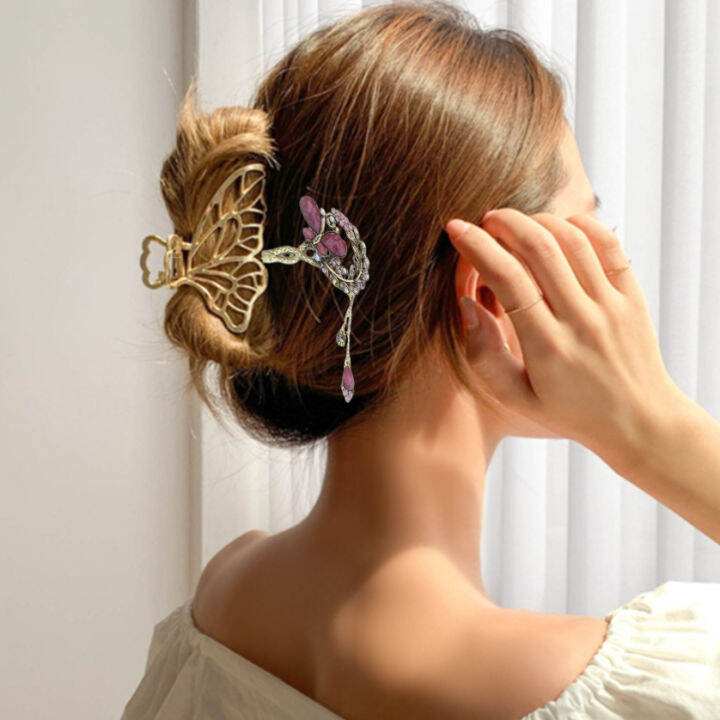 elegant-headpiece-with-chain-tassel-hairpin-with-embedded-crystals-leaf-hair-stick-vintage-hair-clip-crystal-butterfly-hairpin