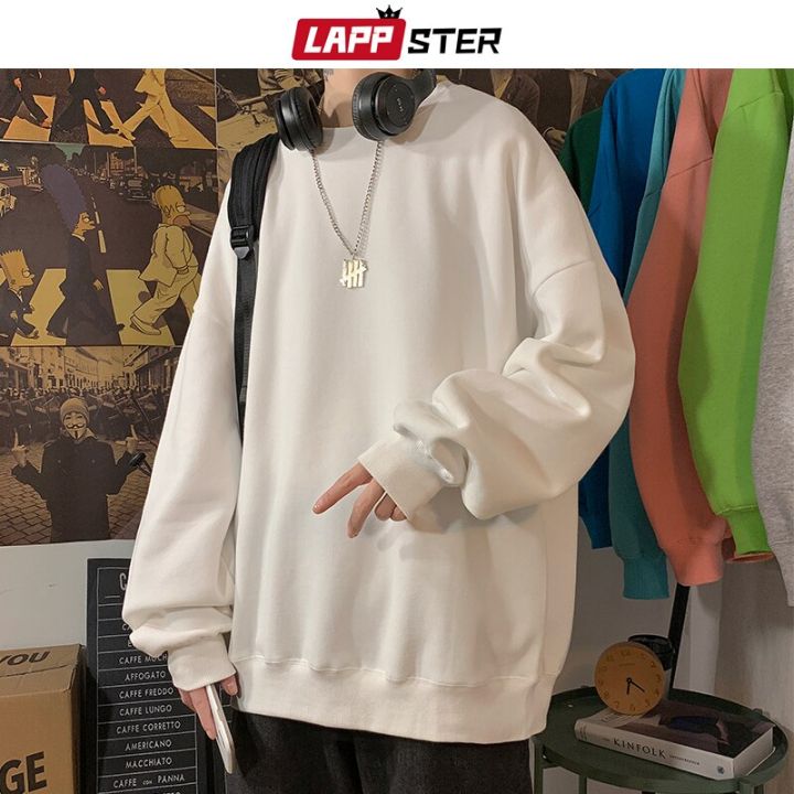 lappster-harajuku-เสื้อฮู้ด7สีพื้น2023ผู้ชายแฟชั่นเกาหลีสำหรับฤดูใบไม้ร่วงเสื้อผ้าแนวสตรีทญี่ปุ่นเสื้อกันหนาวขนาดใหญ่