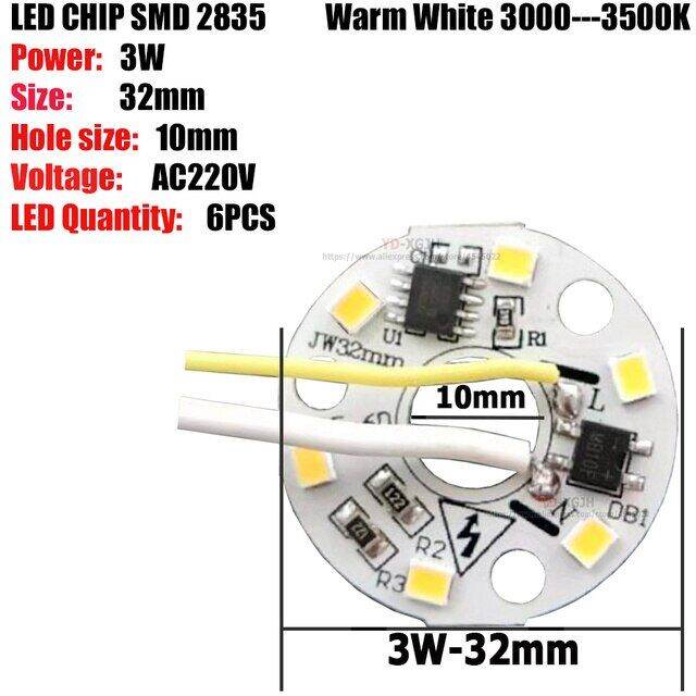 ไดรฟ์ฟรี-led-pcb-smd2835-3w-32mm-amp-10mm-แหล่งไฟ-led-ไดรเวอร์-ic-รวมสำหรับโคมไฟระย้าคริสตัลดาวน์ไลท์สีขาวอบอุ่น