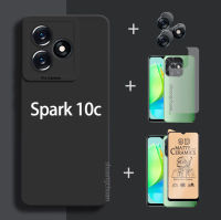 4in1 Tecno Spark เคส10c Tecno Spark 10 Pro TPU นุ่มกันกระแทกเคสโทรศัพท์สีฝ้า + ฟิล์มป้องกันเซรามิก + ฟิล์มเลนส์ + ฟิล์มด้านหลัง