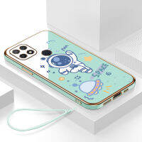 เคสoppoa15s กรอบสีทองชุบด้วยไฟฟ้า รวมทุกอย่าง ฝาหลัง วัสดุ TPU ป้องกันการหล่น ป้องกันการชนกัน กันน้ำ สายรัดข้อมือการ์ตูนน่ารัก เคสโทรศัพท์มือถือ