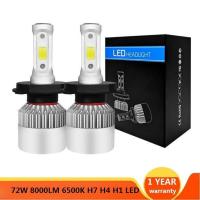 [ANYA Auto Parts] 2Pcs LED แบบใช้ไฟหลอดไฟ H4 Hi-Lo Beam H7 H11 H1 H3 9005 9006 COB 72W 8000lm 6000K ไฟหน้ารถ Flg หลอดไฟ DC12V 24V