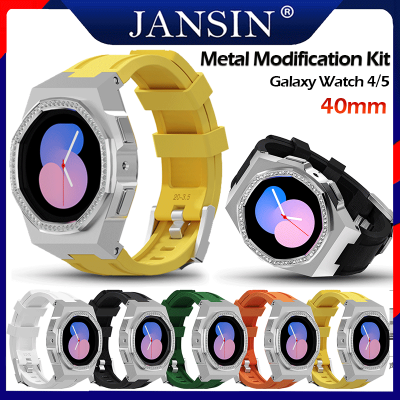 jansin อุปกรณ์เสริมสม สาย Galaxy Watch 5 สายนาฬิกา ยางสายและเคสป้องกัน Modification Kit โลหะ เคส สำหรับ Samsung Galaxy Watch 4/5 40mm
