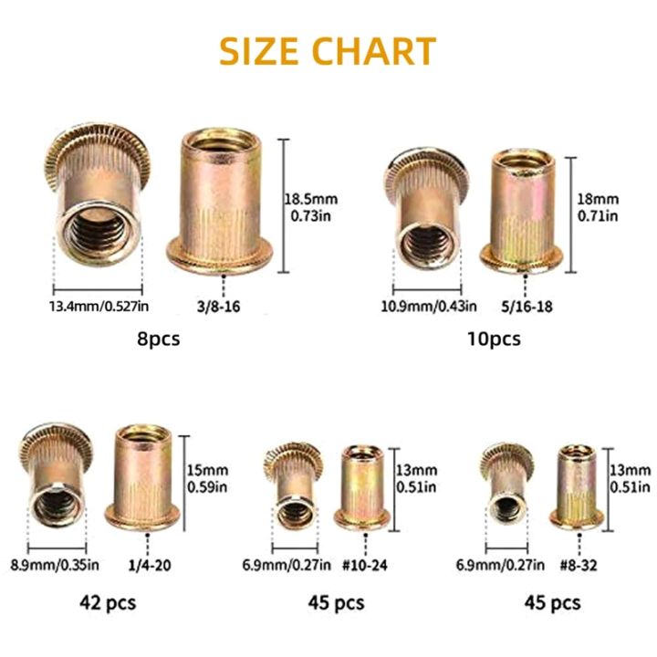 150-230ชิ้น-sae-และเมตริก-rivets-อ่อนนุชชุดเหล็กคาร์บอนแบนสำหรับหัวเกลียวแทรกถั่ว8-32-10-24-1-4-20-5-16-18-3-8-1