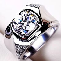 New Imported Moissanite Ring Mens Platinum 1 Carat Diamond Ring Personality Atmosphere Business Wide Mens Ring