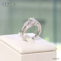 Lenya Jewelry แหวนเพชรDiamondLike ดีไซน์โดดเด่นด้วยเพชรDiamondLikeรูปทรงกลม ตัวเรือนเงินแท้ชุบทองคำขาว