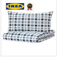 IKEA แท้ 100%  SPIKVALLMO สปีควัลล์โม ปลอกผ้านวม+ปลอกหมอน ขาว น้ำเงิน/ลายตาหมากรุก ผ้าจากเส้นใยฝ้ายดูแลรักษาง่าย ยับยาก