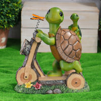 Solar Energy Lamp Turtle Cycling Sculptures Figurines Ornaments Outdoor Room Decor Night Light Home Decoration Desk Accessories