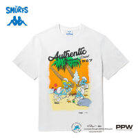 Kappa Kapa X Smurfs แขนสั้นแบรนด์ร่วมสำหรับทั้งหญิงและชายใหม่ K0D62TD81เสื้อยืดพิมพ์ลาย Athleisure