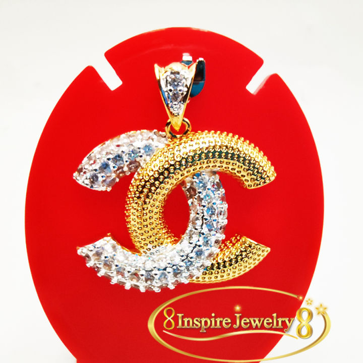 inspire-jewelry-จี้ฝังเพชรงานแฟชั่นอินเทรน-สวยงาม-งานจิวเวลลี่-สีทอง-ขนาดใหญ่กว่าเหรียญห้าบาท