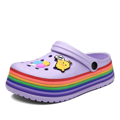 Summer Women Clogs Platform Rainbow Garden Sandals Cartoon Fruit Slippers Slip On For Girl Beach Shoes Fashion Slides Outdoor