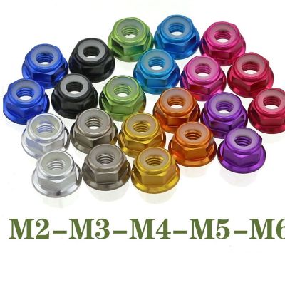 1 Buah M2 M3 M4 M5 M6 Merah/Hitam/Biru/Biru Muda/Oranye/Emas/Ungu/Merah Muda Anodized Aluminium Flange Nylon Lock Nut