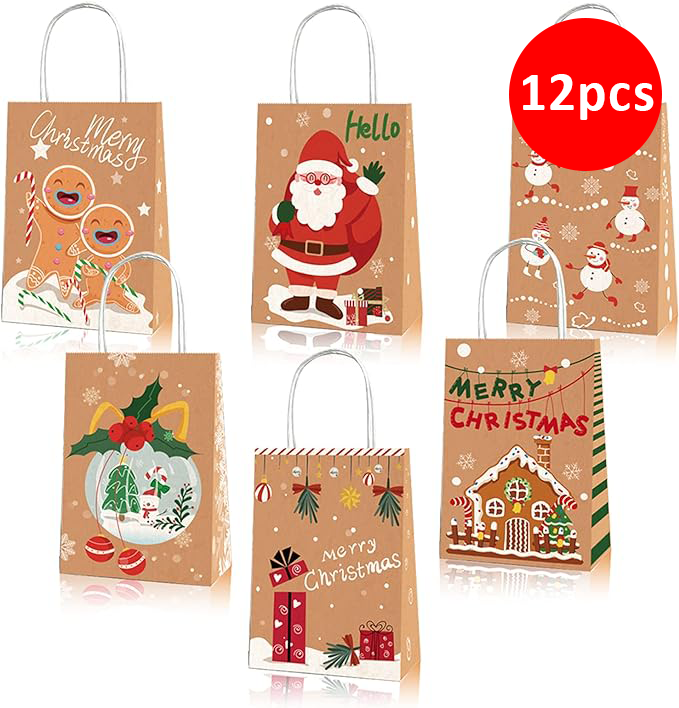 12Pcs Christmas Gift Bags Christmas Goody Bags With Handle Santa ...