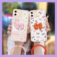 Solid color cute Phone Case For iphone 11 Simplicity Anti drop airbag bowknot Back Cover soft shell imitation leather