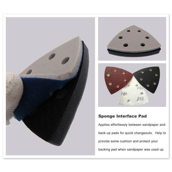 3pcs-90mm-impact-resistant-sandpaper-triangle-sander-self-adhesive-convenient-easy-to-install-sponge-lightweight-soft-hook-loop-6-hole-durable-noise-reduction-interface-pad