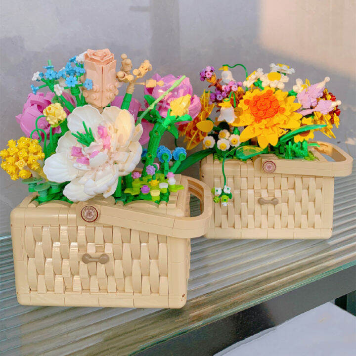 balody-นิรันดร์ดอกไม้กุหลาบดอกทานตะวันตะกร้าเดซี่พืชลิ้นชักไฟ-led-diy-มินิอิฐบล็อกอาคารของเล่นสำหรับเด็กไม่มีกล่อง