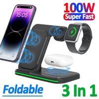 ZZOOI Foldable 100W Wireless Charger Stand 3 In 1 Fast Charging Dock Station for For iPhone 14 13 12 11 X Apple Watch 7 8 Airpods Pro