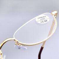 Ultralight Half Moon Reading Glasses Men Women Fashion Presbyopic Glasses Stainless Steel Metal Frame gold/black 1.5 2.5