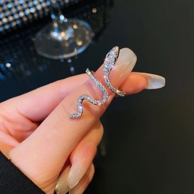 New Sliver Color Cubic Zirconia Snake Ring for Women Open Adjustable CZ Finger Rings Party Wedding Statement Jewelry Bijoux