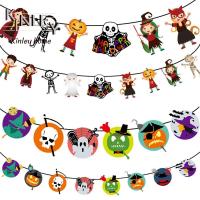 CEMOMEF Halloween Accessories Halloween Decorations Bunting Streamers 3M เทศกาล สำหรับบ้านผีสิง เครื่องประดับ ในร่ม ธงฟักทอง ตกแต่งฮาโลวีน ห่วงโซ่กระดาษ แบนเนอร์ฮาโลวีน พวงมาลัยห้อย