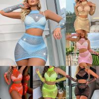 Women Fishnet Dress Colorful Solid Lingerie Nightwear Mesh Intimate Transparent Bralette Set Pespective Hot Sexy Sleepwear