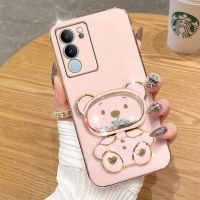 เคสสำหรับ VIVO V29 Y27 Y78 Y36ใหม่5G 4G 2023ใหม่พร้อมสต็อกชุบเคสนิ่มกันกระแทก VivoV29 V27 V27E V25 V25E V25PRO V23E V23พร้อมกระจกแรคคูนพับเป็นขาตั้งฝาครอบป้องกันเลนส์เคสโทรศัพท์ VivoY36 VivoY27