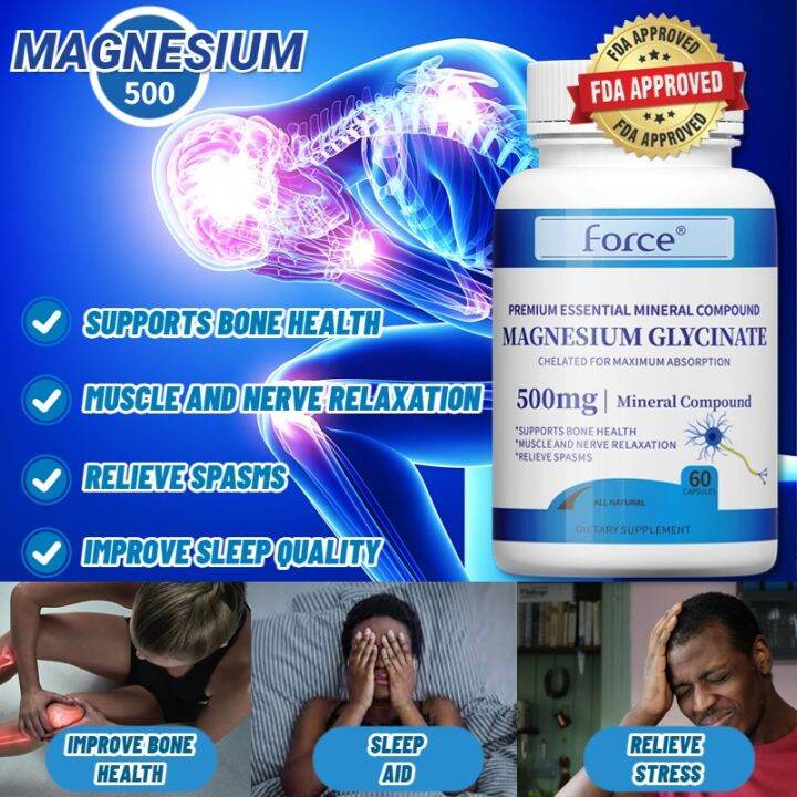 Magnesium Glycinate 500mg Supplement To Support Health Nerves Muscle