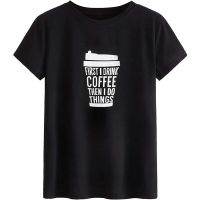 เสื้อยืดโอเวอร์ไซส์New Milumia Womens Cal Cute Coffee Graphic Round Neck Short Sleeve Basic Tee T Shirts Top saleS-3XL  L836