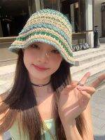 New Contrast Color Fisherman Hat Hollow Stripe Hand Knitted Sun Protection Shade Thin Summer for Women