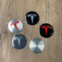 สติกเกอร์ติดที่ครอบยี่ห้อรถยนต์กลางขอบมม. ล้อสำหรับ TESLA Hub Cap แปะโลโก้ยางกลางฮับ5.6ซม. สำหรับเปลี่ยนอลูมิเนียม4ชิ้น/เซ็ต56ซม.