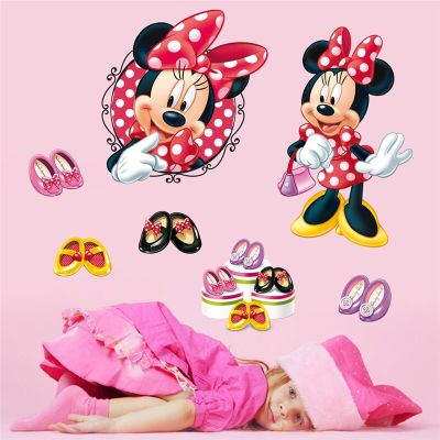 cartoon minnie high heels wall stickers for kids rooms girls gifts home decor disney wall decals pvc mural art diy posters