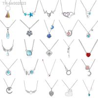 ◐ 29 Type New 925 Sterling Silver Crystal Zircon Heart LOVE Moon Star Vintage Necklace Womens Neck Chain Fashion Jewelry Gifts