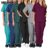 High Quality Solid Color Nursing Scrubs Women Uniforms Elasticity Pet Clinic nursing V-neck Medical Doctor Work Clothing Wholesale