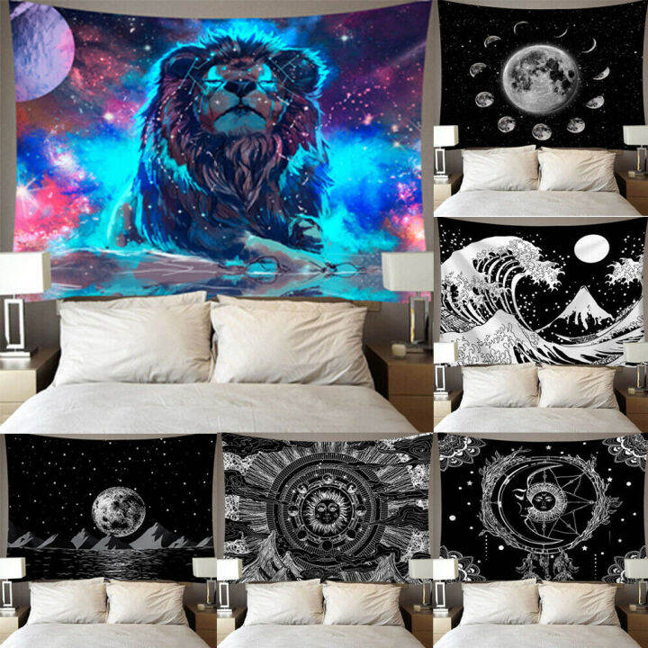 akefun AU Tapestry Wall Hanging Polyester Lion Moon Pattern Blanket