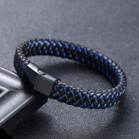MKENDN High Quality Punk Men Black Blue Braided Leather Bracelet for Men Magnetic Clasp Fashion Jewelry Charms and Charm Bracelet