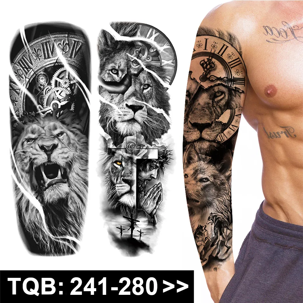 TQB241-TQB280 Large Arm Sleeve Tattoo Rose Gear Clock Eye Waterproof  Temporary Tatto Sticker Lion Wolf King Body Art Full Fake Tatoo Women Men |  Lazada PH