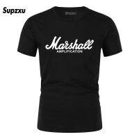 เสื้อยืดผ้าฝ้าย 100% ลายโลโก้แอมป์กีตาร์ฮีโร่ฮาร์ดร็อคเสื้อเพลง Marshall แฟชั่นผู้ชาย V8L2